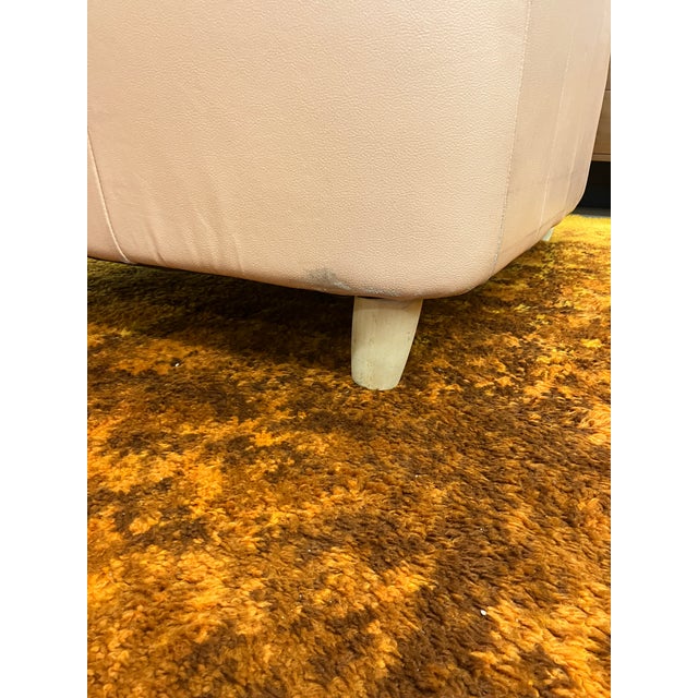 1980's 100% Leather Made in Italy Overstuffed Peach Loveseat, Pale Pink W Light Birch Legs For Sale - Image 9 of 9