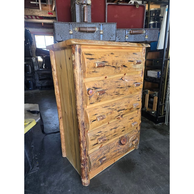 Rustic Handcrafted Rustic Live-Edge Aspen & Cedar 5-Drawer For Sale - Image 3 of 6
