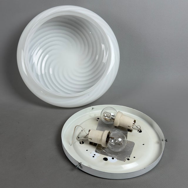 Modernist Milk White Swirl Murano Glass Ceiling Lamp, 1970s For Sale - Image 6 of 11