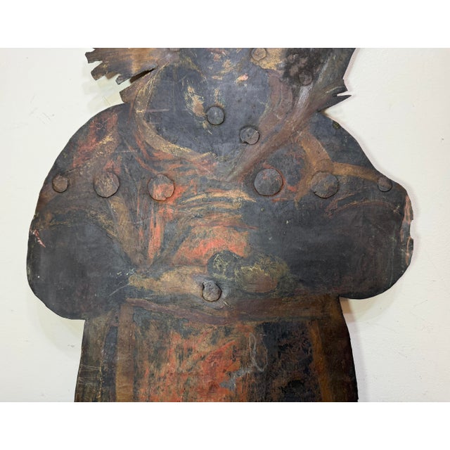 Huge Antique Hand Painted 17th Century Copper Wrought Iron Religious Sign Statue For Sale - Image 10 of 18