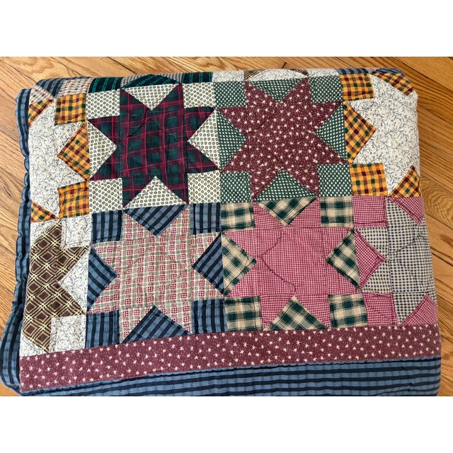 Mid 20th Century Vintage Americana Star Pattern Quilt For Sale - Image 5 of 10