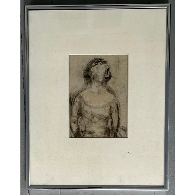 Drawing/Sketching Materials Mid-Century Modern Charcoal Drawing Portrait of a Woman For Sale - Image 7 of 8