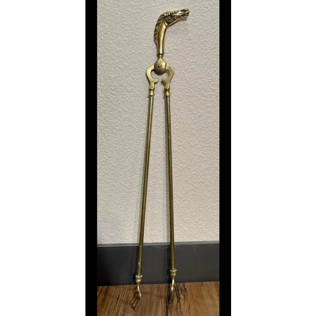 **Vintage Five- Piece Solid Brass Horse Head Fire Tool Set**Polished Brass** For Sale In Denver - Image 6 of 8