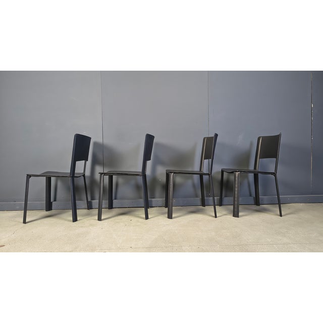 Black Vintage Black Leather Dining Chairs, Italy, 1980s, Set of 4 For Sale - Image 8 of 16
