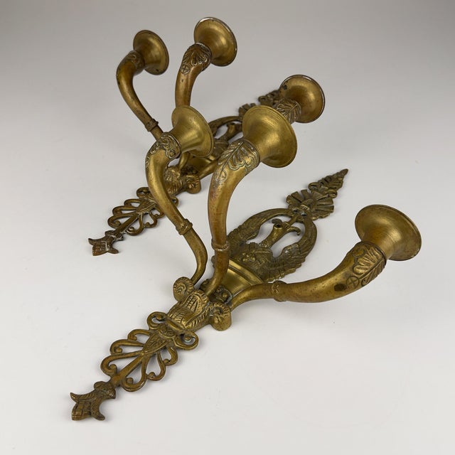 Antique Empire Bronze Wall Candle Sconces, Italy, 1890s, Set of 2 For Sale - Image 9 of 18