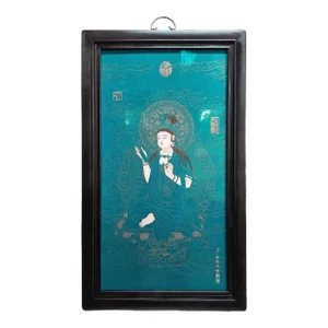 Chinese Framed Porcelain Buddhist Temple Plaque Kuan Yin