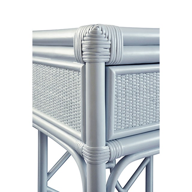 Worlds Away Matthew Izzo Home - Gideon Light Blue Rattan Two Drawer Console Table For Sale - Image 4 of 6