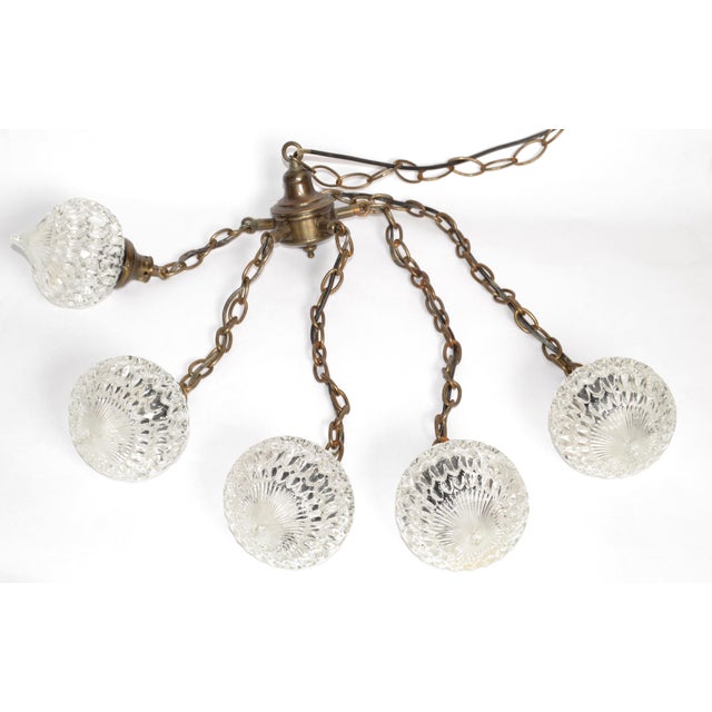 1970s Five Crystal Prisms Swag Pendant Chandelier Neoclassical French Inspired For Sale - Image 10 of 15