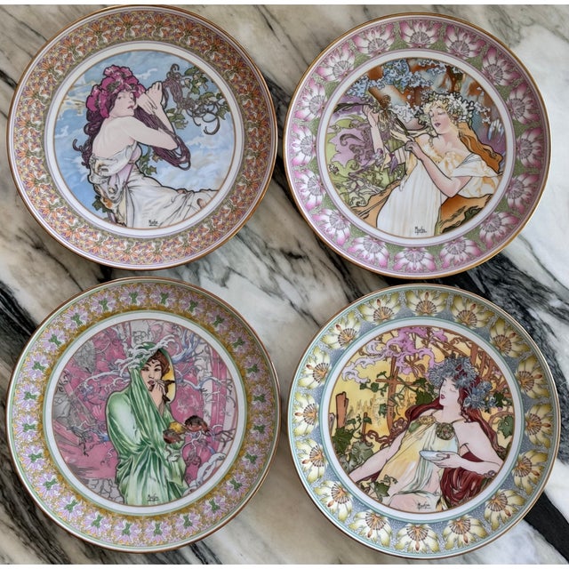 Alphonse Mucha 1985 Alphonse Mucha Art Nouveau Ladies of the Seasons Decorative Wall Plates - Set of 4 For Sale - Image 4 of 18