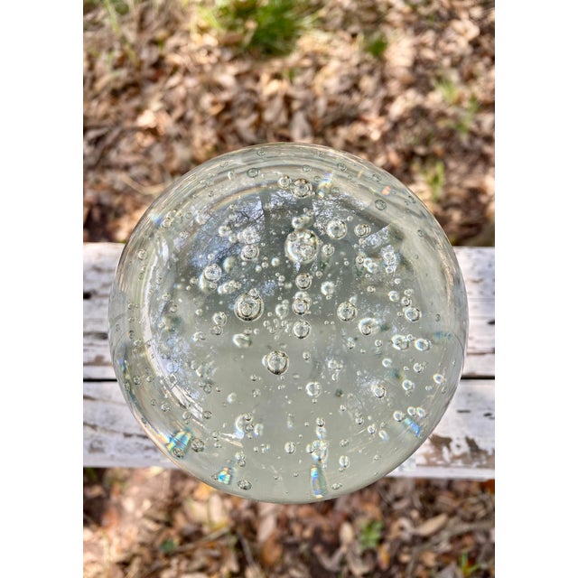 Italian Murano Internal Bubble Spherical Paper Weight, Clear Glass For Sale - Image 9 of 9
