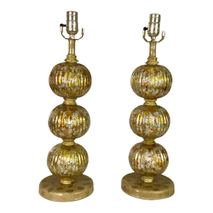 1950s A Pair of Gold and Silver Painted Spatter Glass Lamps