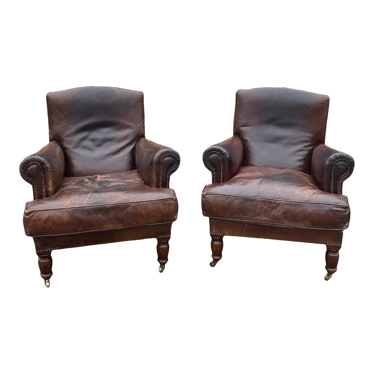 Early 20th Century English Leather Club Chairs a Pair Chairish