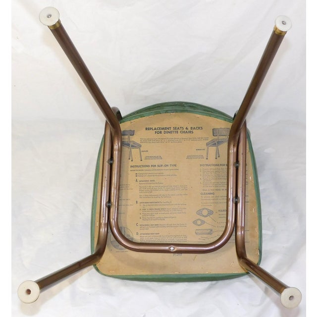 Restored Vintage Cosco Metal Chairs With Dark Sage Green Vinyl Upholstery For Sale - Image 15 of 15