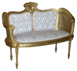 Antique Napoleon III Gold Giltwood Bergere Sofa Settee, 1870s