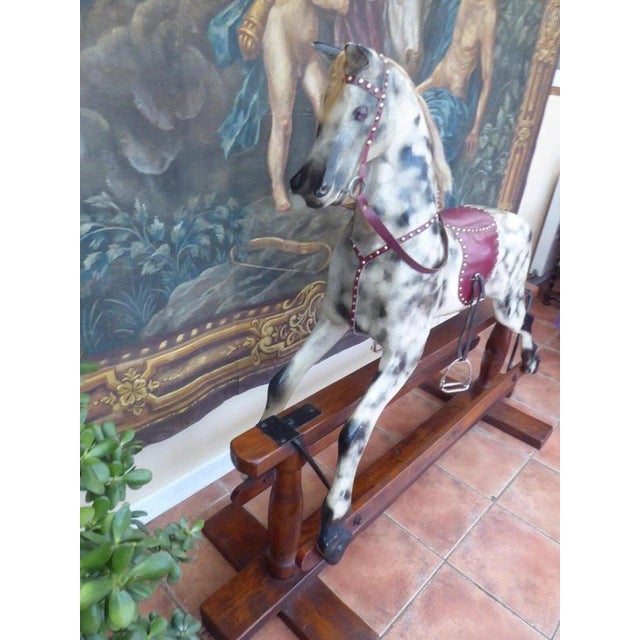 Gray Large English Dapple Grey Rocking Horse, 1940 For Sale - Image 8 of 18