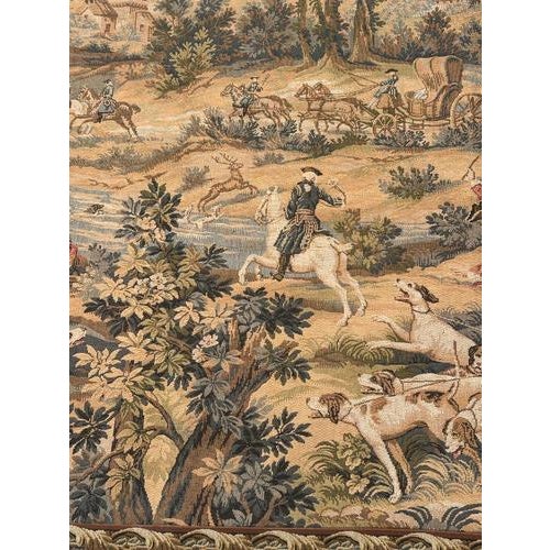 Vintage French Aubusson Style Jacquard Tapestry Hunting with Hounds, 1970s For Sale - Image 3 of 18