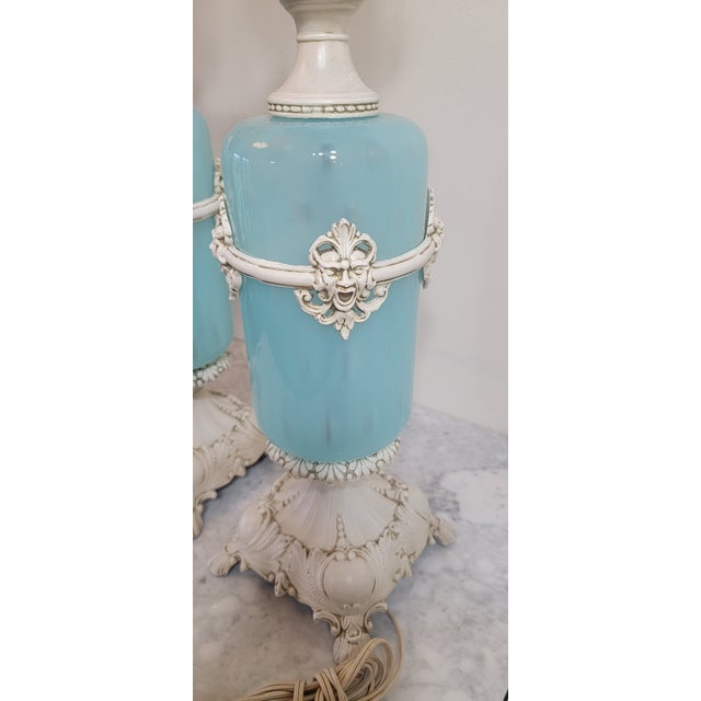 Blue Vintage Mid-Century Modern Hollywood Regency Revival Table Lamps Neoclassical Style - a Pair For Sale - Image 8 of 18