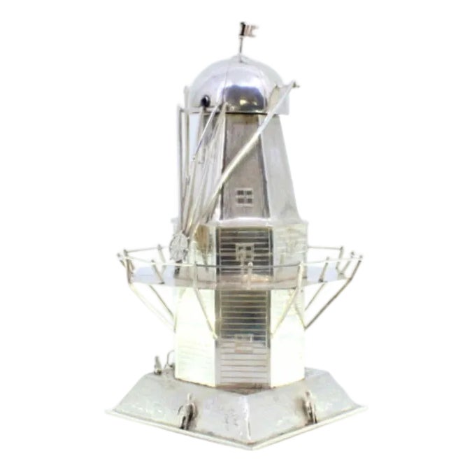 Silver Lighthouse with Raised Applications and Hammered Square Base ...