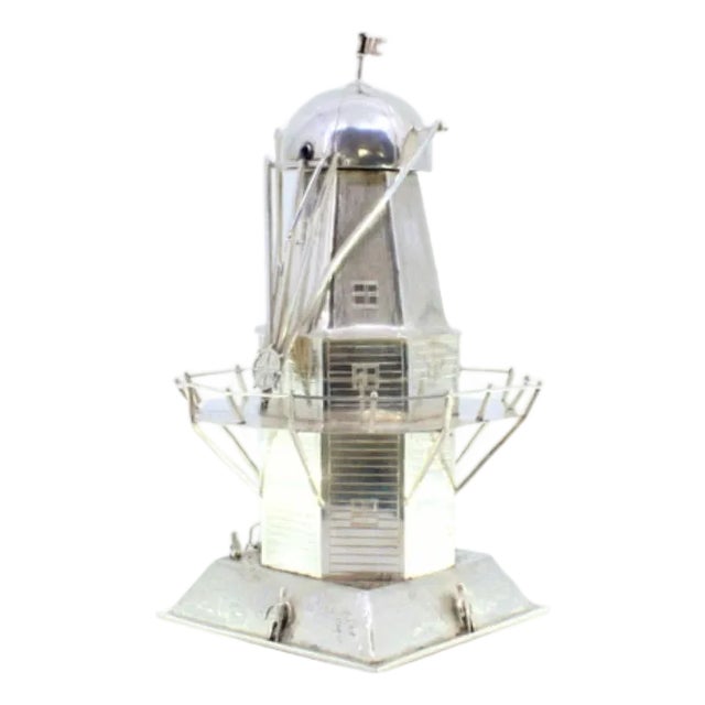 Silver Lighthouse with Raised Applications and Hammered Square Base For Sale