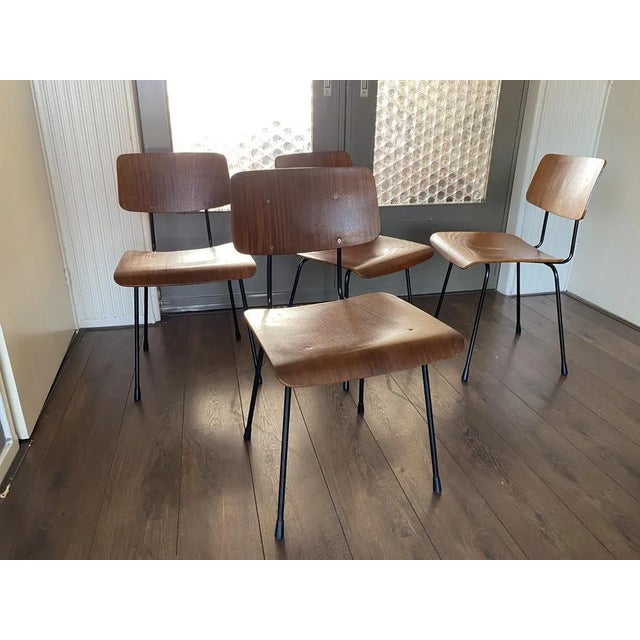 Teak and Steel Dining Chairs by Tjerk Reijenga for Pilastro, 1950s, Set of 4 For Sale - Image 10 of 12