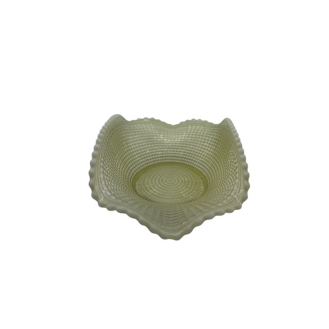 Late 19th Century Late 19th Century Albany Model Flint Ribbed Spiral Pattern Ivory Clear Opalescent Uranium Bowl For Sale - Image 5 of 10