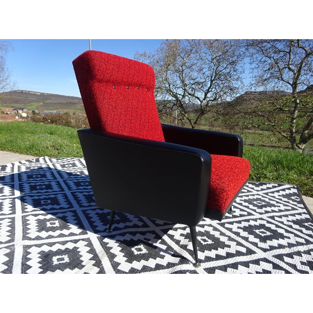 1970s Vintage Red and Black Chairs with Compass Feet, 1970s, Set of 2 For Sale - Image 5 of 18
