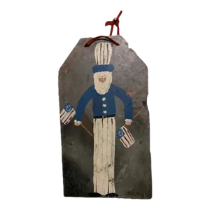 Vintage Folk Art Patriotic Painting on Slate Signed Rebecca