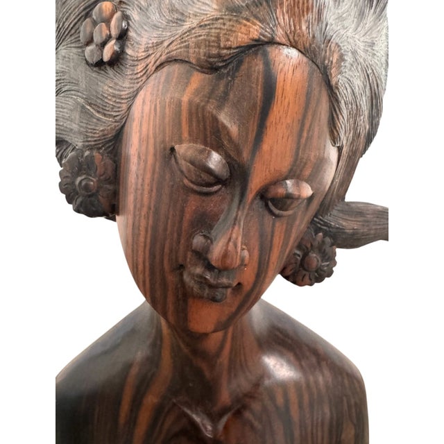 Figurative Mid 20th Century Balinese Macassar Ebony Bust For Sale - Image 3 of 12