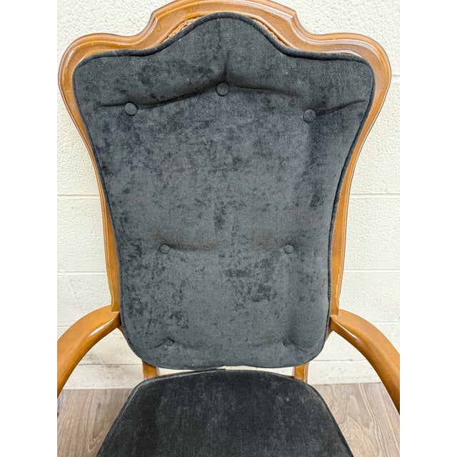 Vintage French Provincial Style Tufted Black Velvet Armchairs - Pair For Sale - Image 4 of 14
