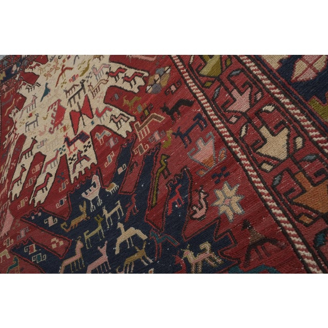 Brick Red 1960s Vintage Anatolian Animal Soumac Runner Rug 4'5'' X 9'8'' For Sale - Image 8 of 13