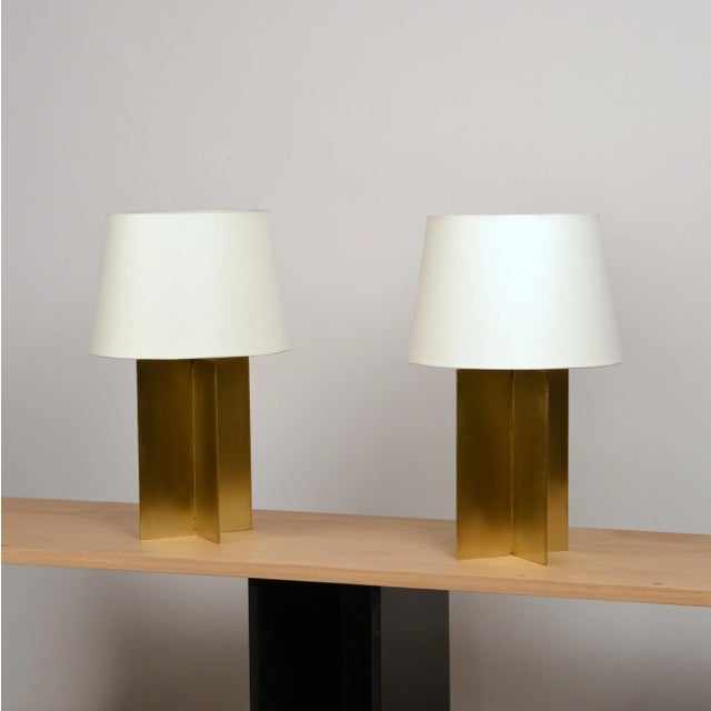 Contemporary Polished Brass and Parchment Paper Table Lamps - a Pair For Sale - Image 3 of 10