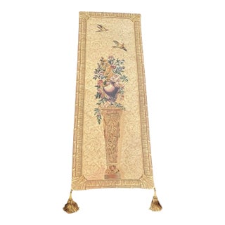 Mille Fleurs Belgium Wall Tapestry 28x77". Floral & Pedestal With Tassels For Sale
