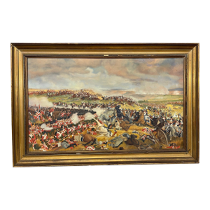 Late 20th Century Oil Painting of the Battle of Waterloo
