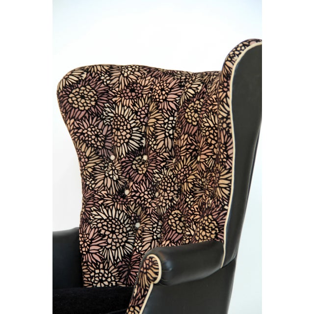 Tan 1950s Vintage Black Leather Wingback Accent Chair For Sale - Image 8 of 12
