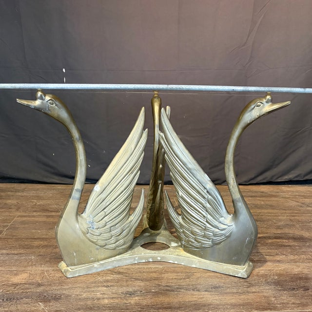 Metal Hollywood Regency Coffee Table or Cocktail Table With Swan Base and Glass For Sale - Image 7 of 9