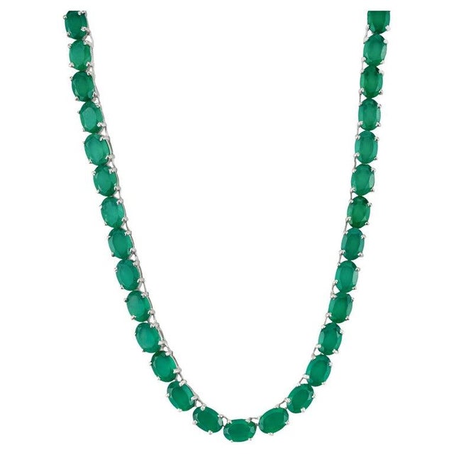 40.36 CTW Natural Green Onyx Tennis Necklace in Silver for Her For Sale - Image 9 of 12