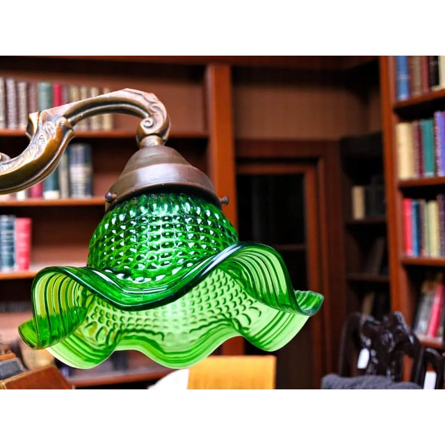 1960s Art Nouveau Style Green Glass Tulip and Ornate Brass Wall Light For Sale - Image 5 of 12