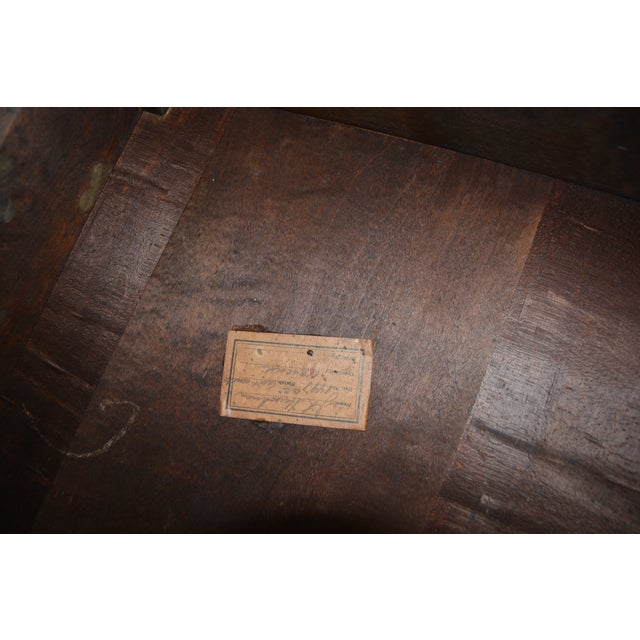 Antique Elgin a Simonds Dark Oak Wood Wainscot Side / Dining Chair W/ Arms & Carved Back For Sale - Image 13 of 18