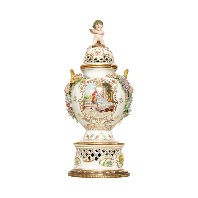 Antique Rococo Revival 20th Century Porcelain Decorative Potpourri Urn For Sale - Image 13 of 13