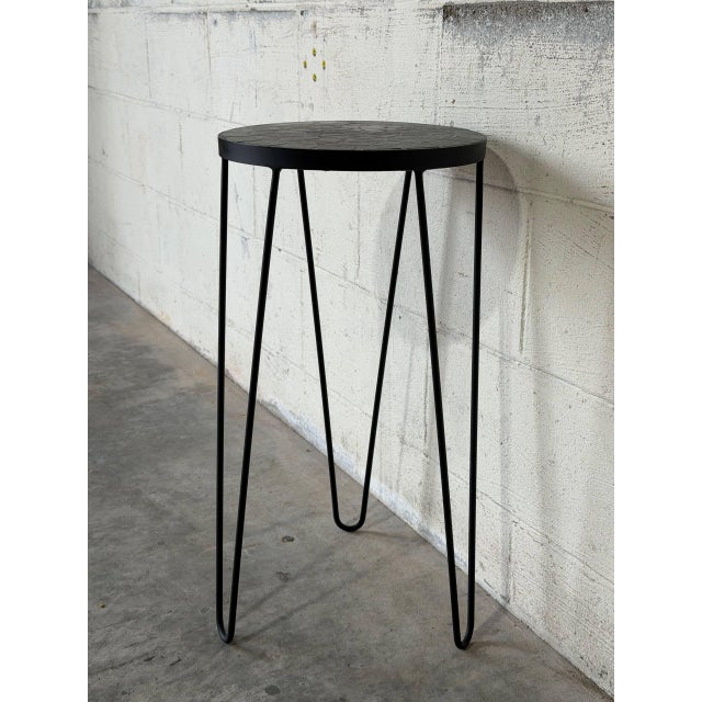 Black Black Stone Mosaic Top Plant Pedestal With Metal Hairpin Legs Vintage 1970s For Sale - Image 8 of 10