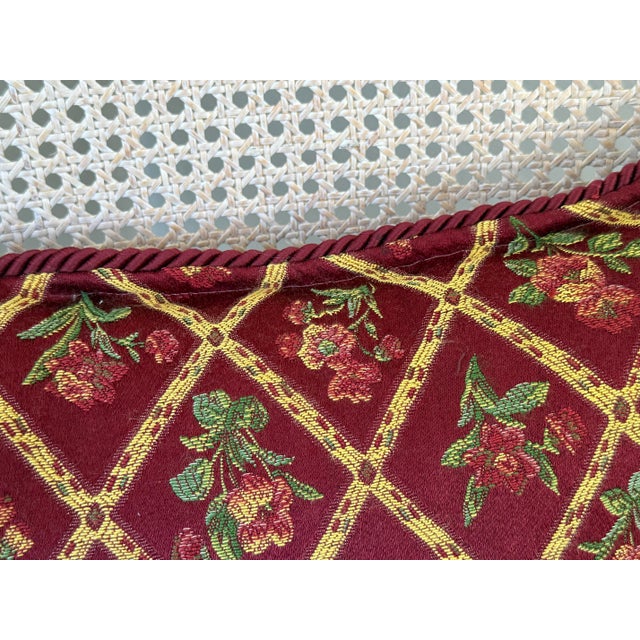 Late 20th Century Late 20th Century Burgundy Floral Trellis Tapestry Lumbar Pillow With Rope Trim For Sale - Image 5 of 7