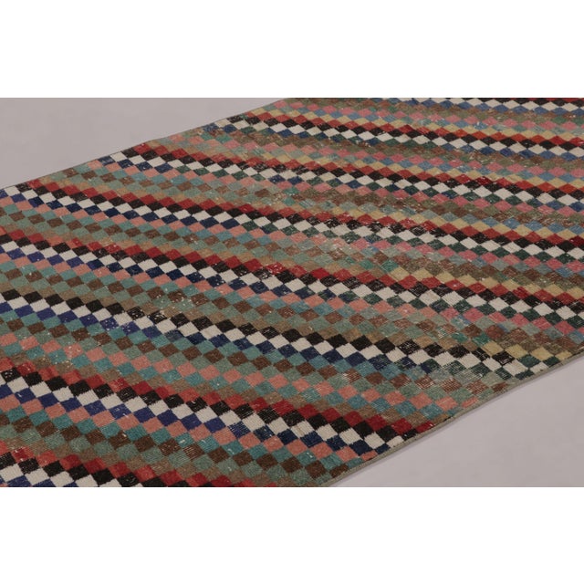 Textile Vintage Distressed Rug With Muted Geometric Diamond Mosaic - Rug & Kilim For Sale - Image 7 of 9