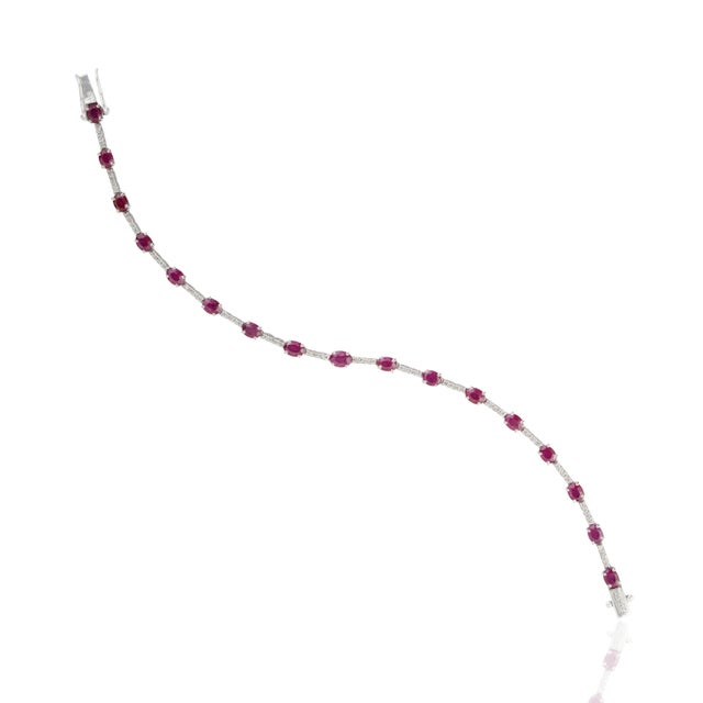 Metal VRJewels 2.9ct Red Ruby & Diamond Tennis Bracelet in 14k White Gold For Sale - Image 7 of 16