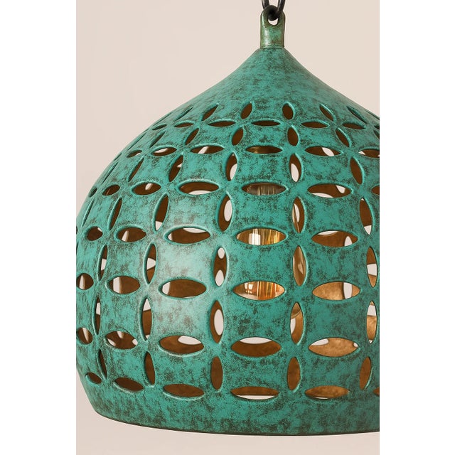 Copper Light Dome Pendant Lamp With Patina Turquoise Finish For Sale - Image 4 of 4