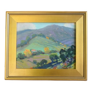 Silvio Silvestri, Listed Artist Cathedral Oaks Farms & Mountain Landscape Oil Painting W/ Antiqued Gold Wood Frame For Sale