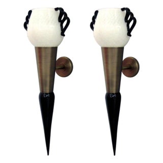 1990s Italian Sconces W/ Milky White Murano Glass - Pair For Sale
