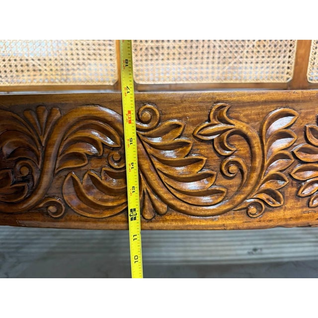 Vintage British Colonial West Indies Cedrela and Caned Settee Sofa For Sale - Image 10 of 17