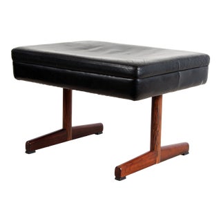 Mid Century Danish Modern Vatne Mobler Black Leather Ottoman / Foot Stool For Sale