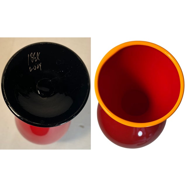 David Levi Signed Ibex 2004 Art Glass Red Vase For Sale - Image 14 of 14