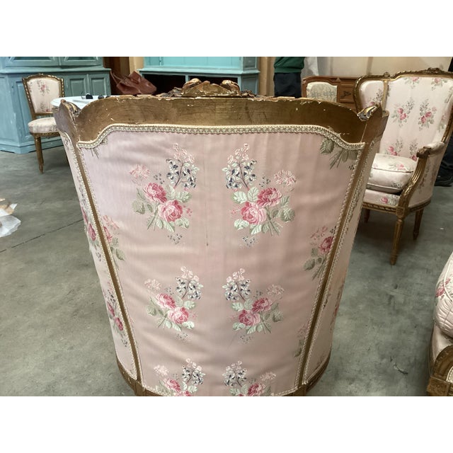 Rare Louis XVI Gilt Salon Set W/Original Silk Floral Upholstery For Sale - Image 17 of 17